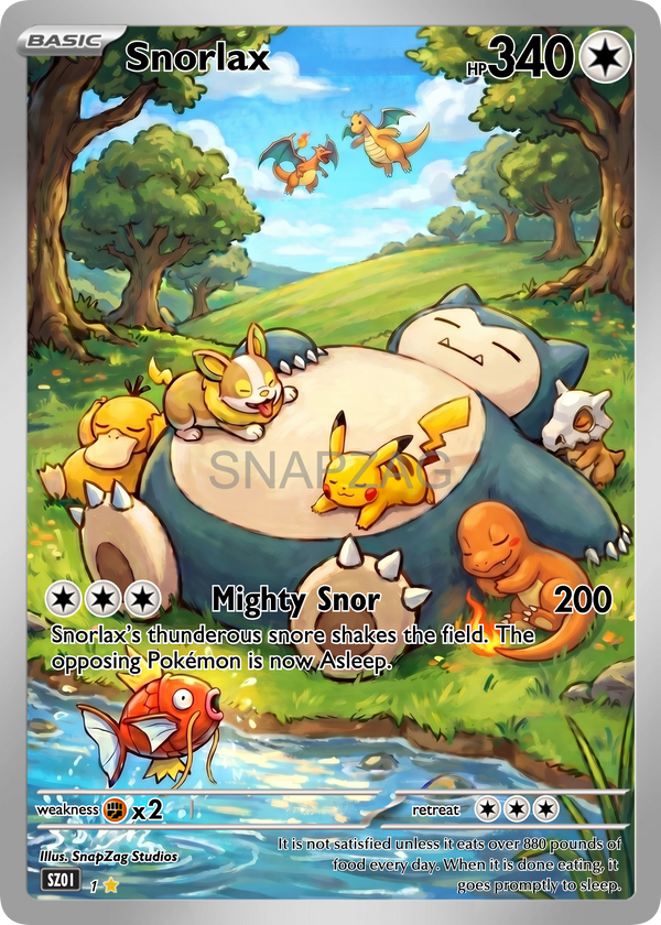 Custom Snorlax "Mighty Snor" Custom Illustration Rare 01/100 SnapZag Fan Art