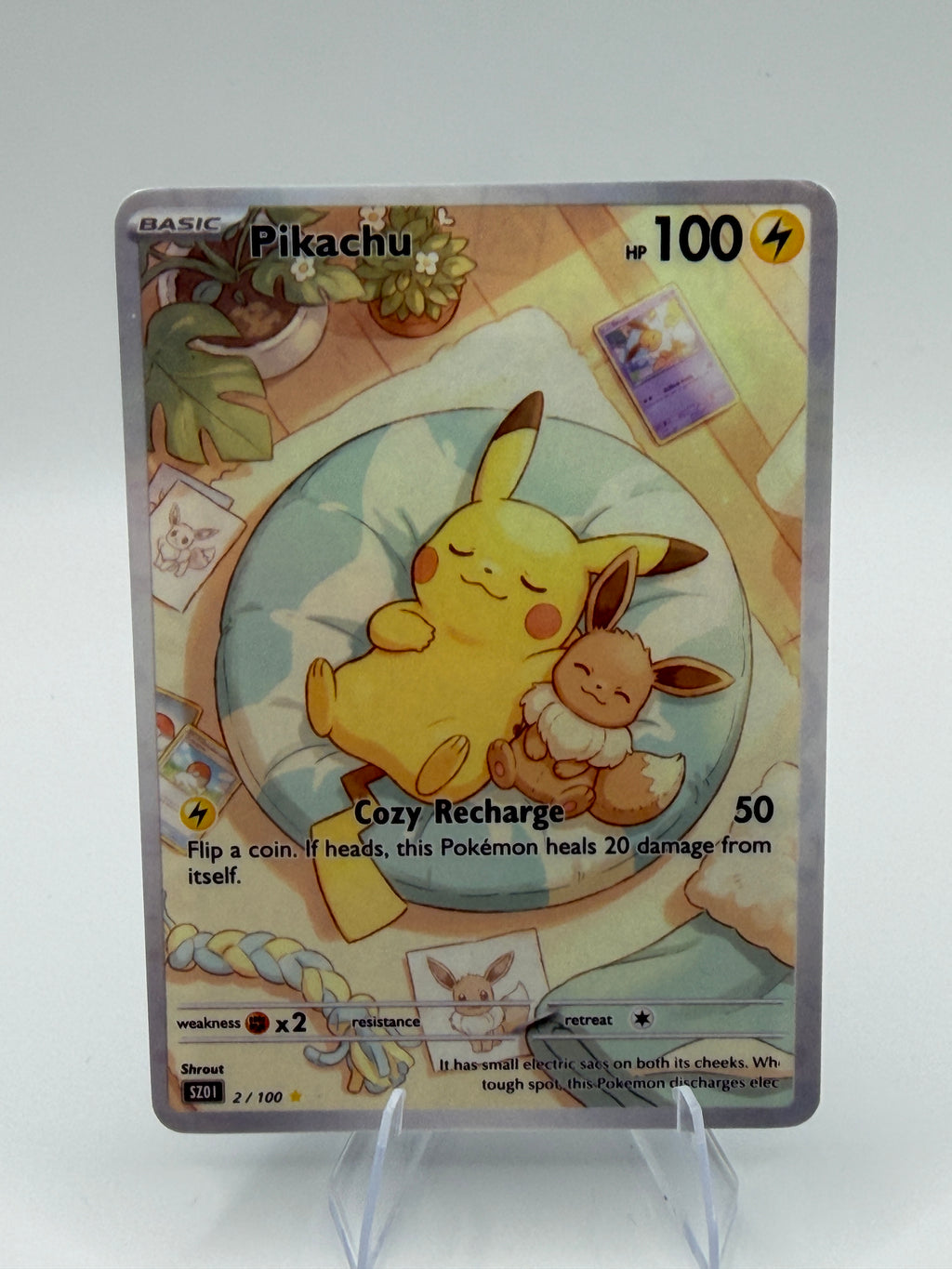 Custom Pikachu and Eevee "Cozy Recharge" Custom Illustration Rare 02/100 SnapZag Fan Art