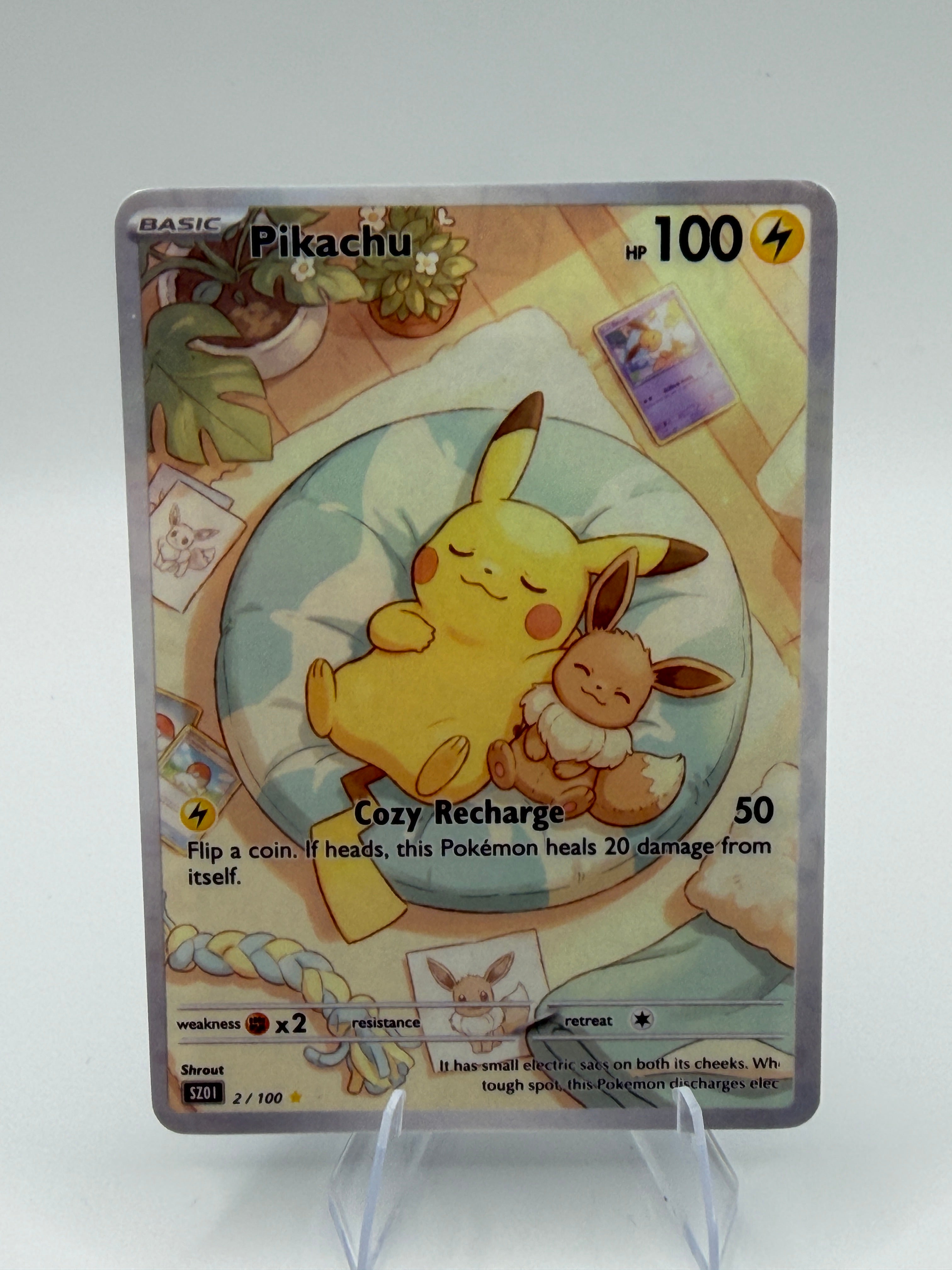 Custom Pikachu and Eevee "Cozy Recharge" Custom Illustration Rare 02/100 SnapZag Fan Art