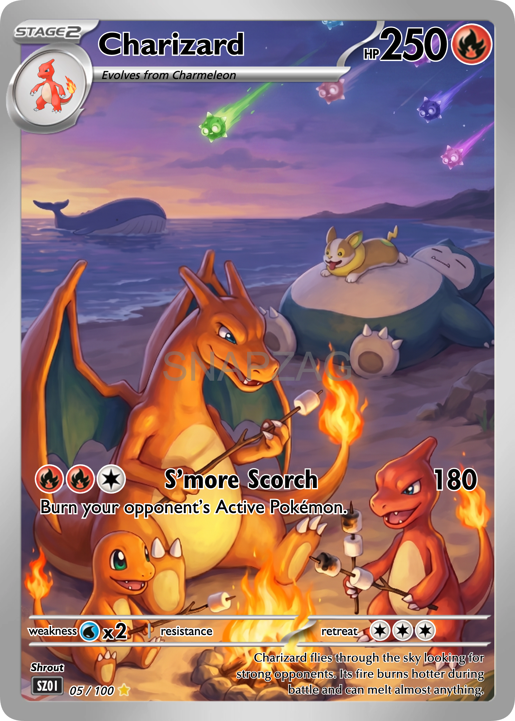 Custom Charizard "S'more Scorch" Custom Illustration Rare 05/100 SnapZag Fan Art