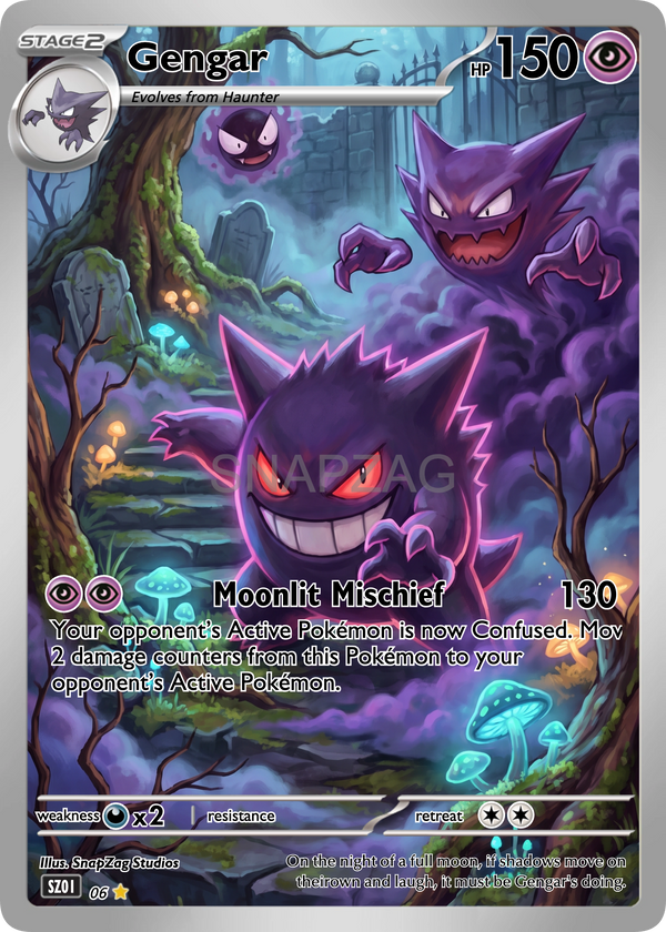 Custom Gengar "Moonlit Mischief" Custom Illustration Rare 06/100 SnapZag Fan Art