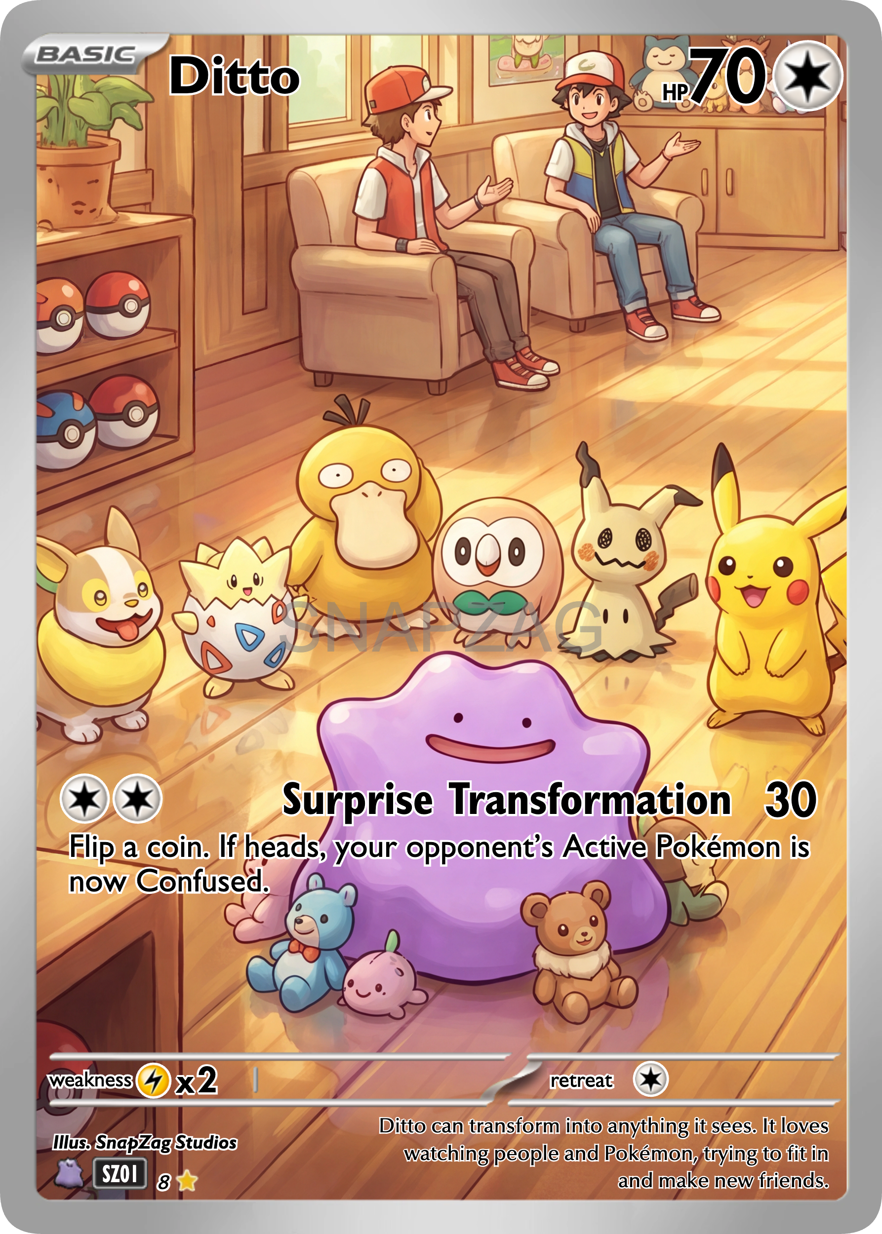 Custom Ditto "Surprise Transformation" Custom Illustration Rare 08/100 SnapZag Fan Art