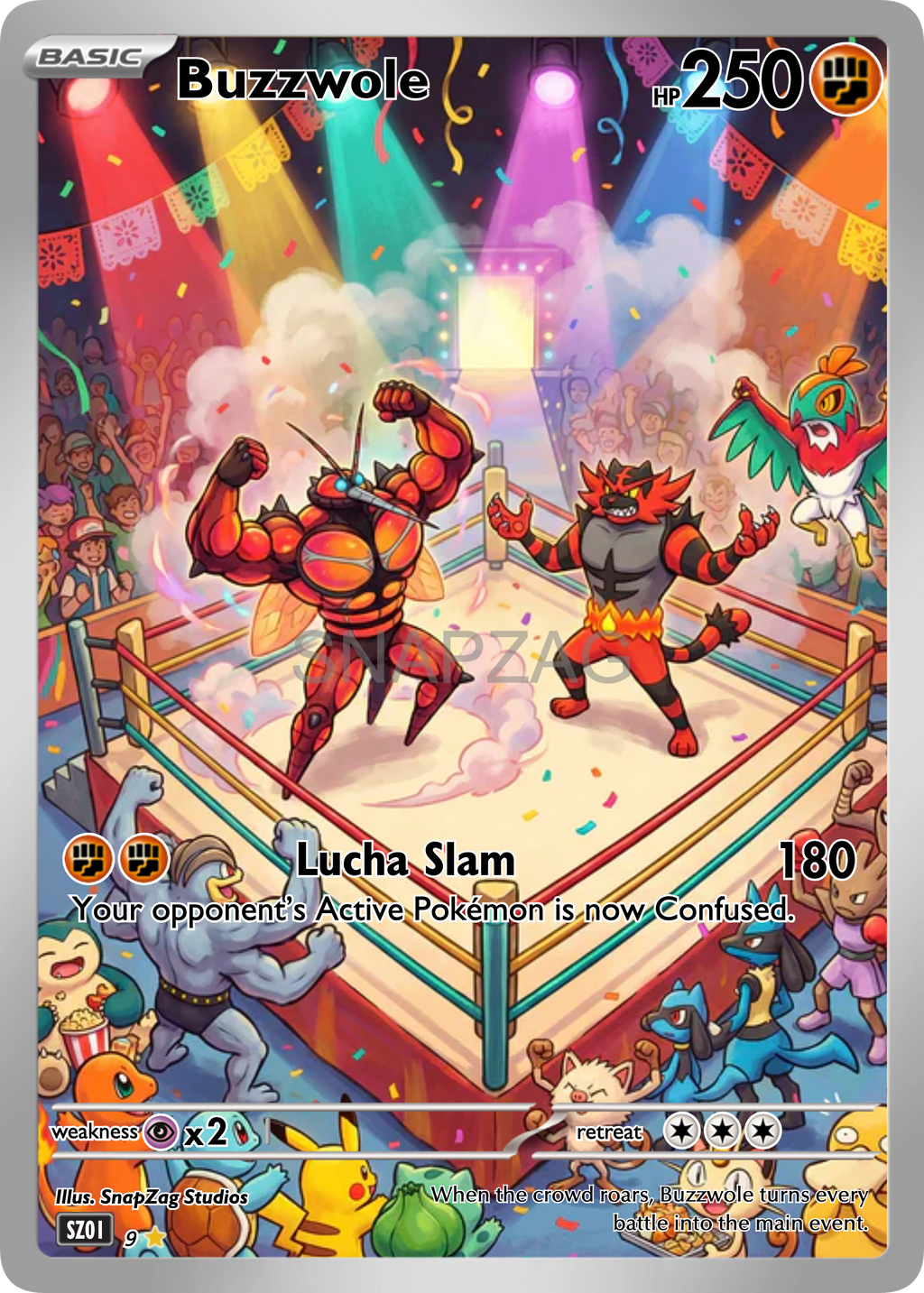Custom Buzzwole "Lucha Slam" Custom Illustration Rare 09/100 SnapZag Fan Art