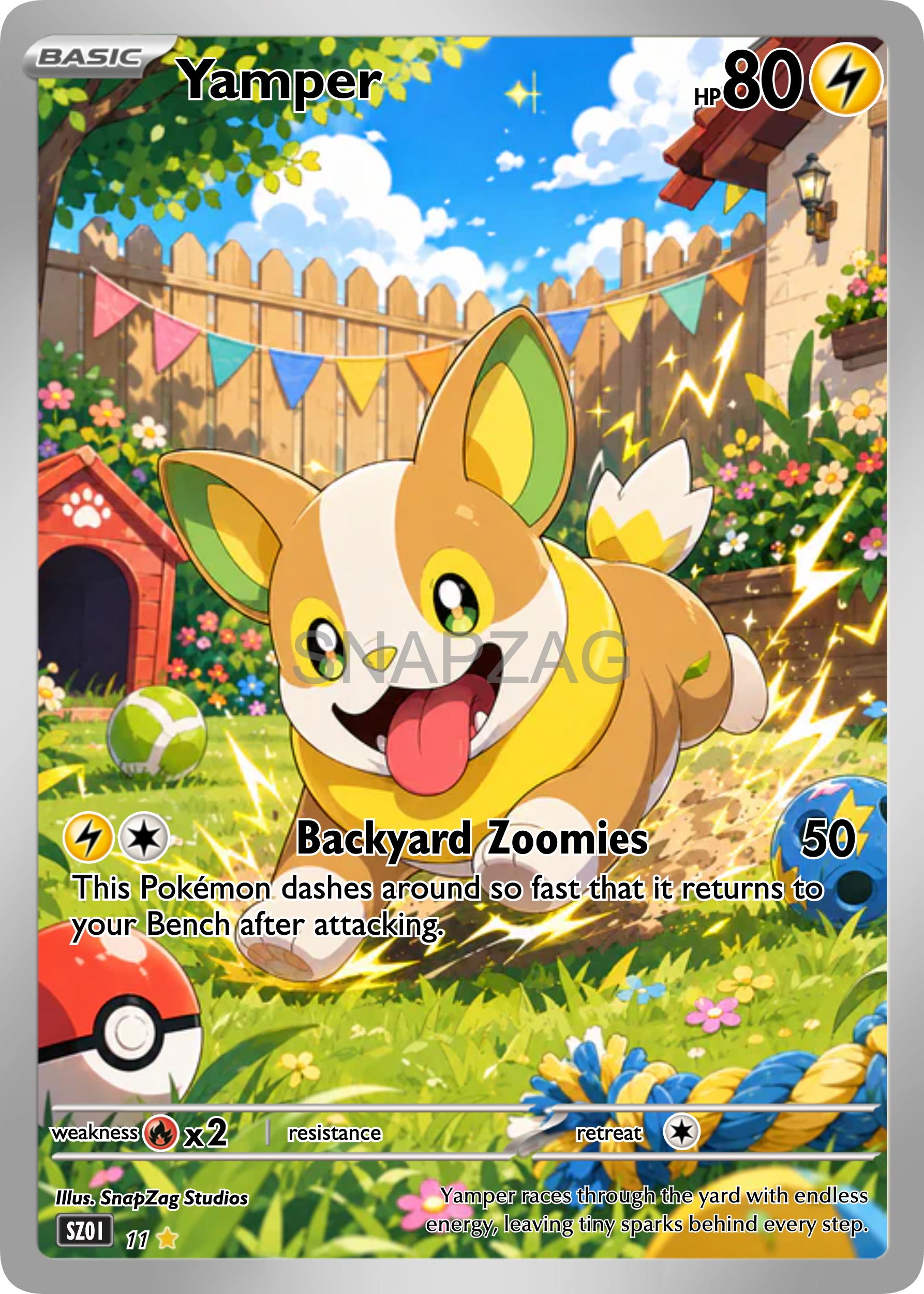 Custom Yamper "Backyard Zoomies" Custom Illustration Rare 11/100 SnapZag Fan Art