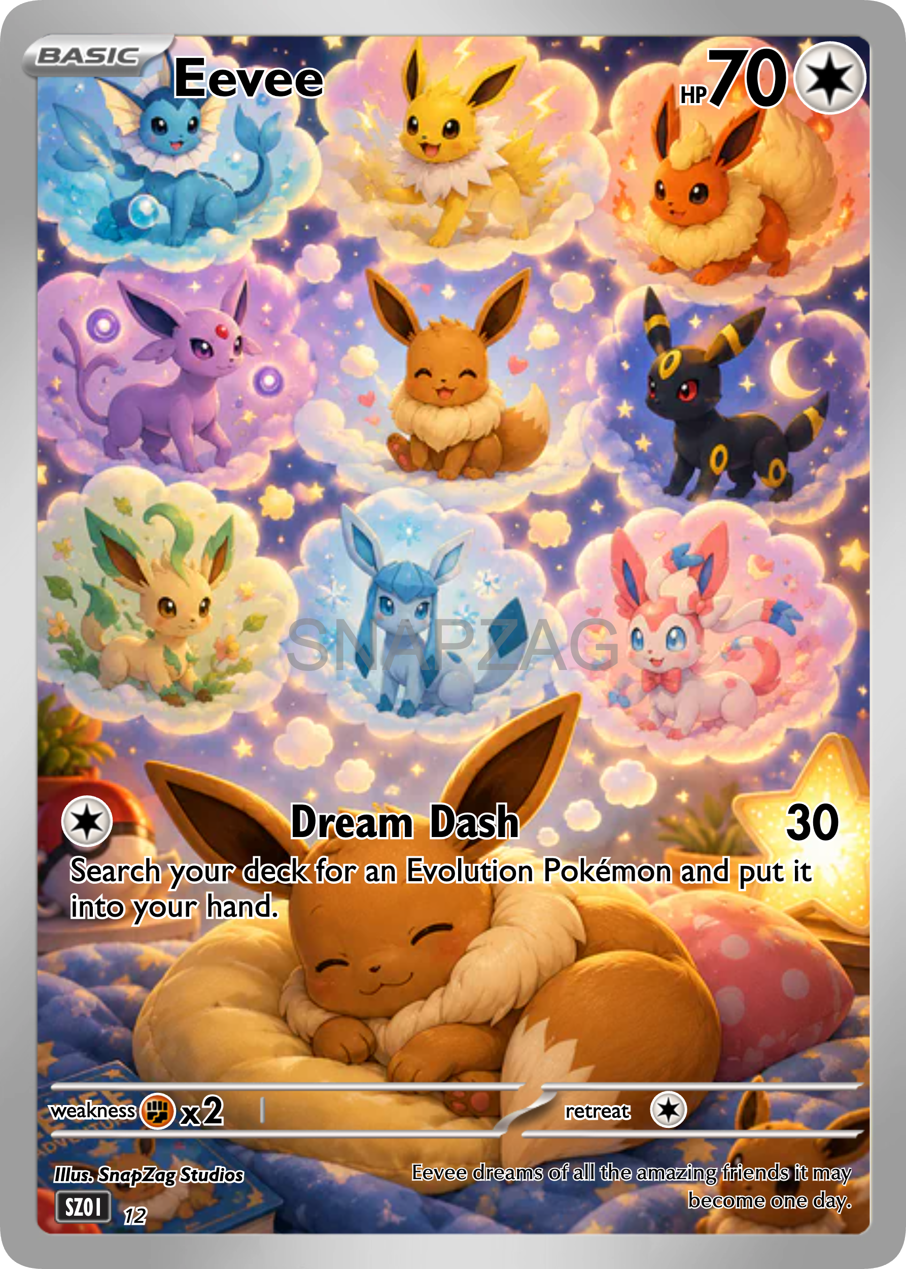 Custom Eevee "Dream Dash" Custom Illustration Rare 12/100 SnapZag Fan Art