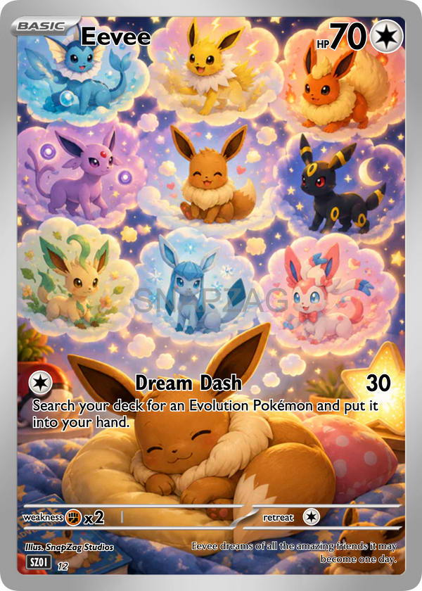 Custom Eevee "Dream Dash" Custom Illustration Rare 12/100 SnapZag Fan Art