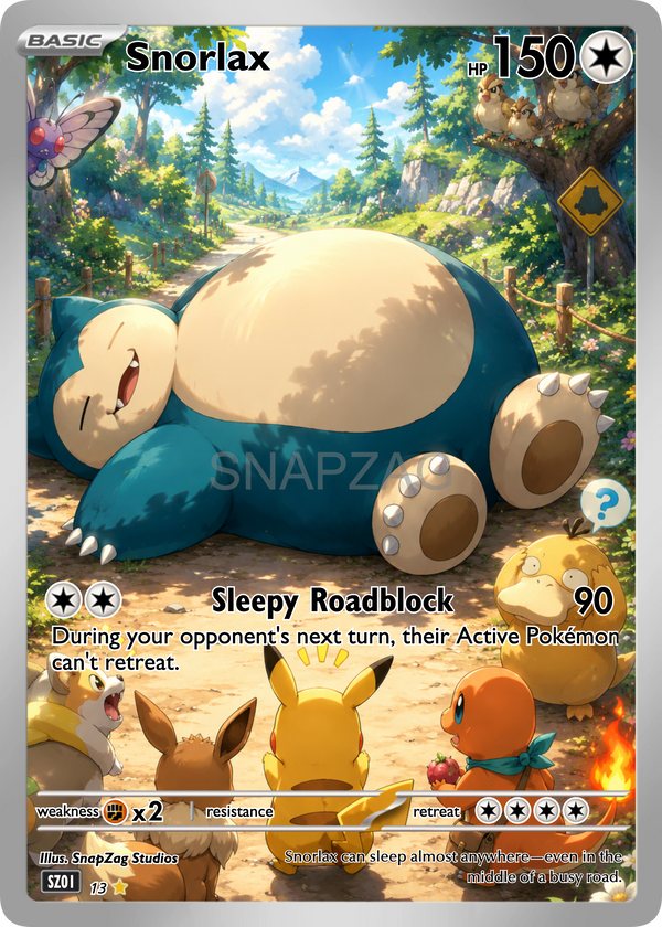 Snorlax “Sleepy Roadblock” Custom Holographic Illustration Rare 13/100 SnapZag Fan Art